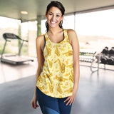 Saxophone cornet pattern yellow background Women Racerback Tank Top