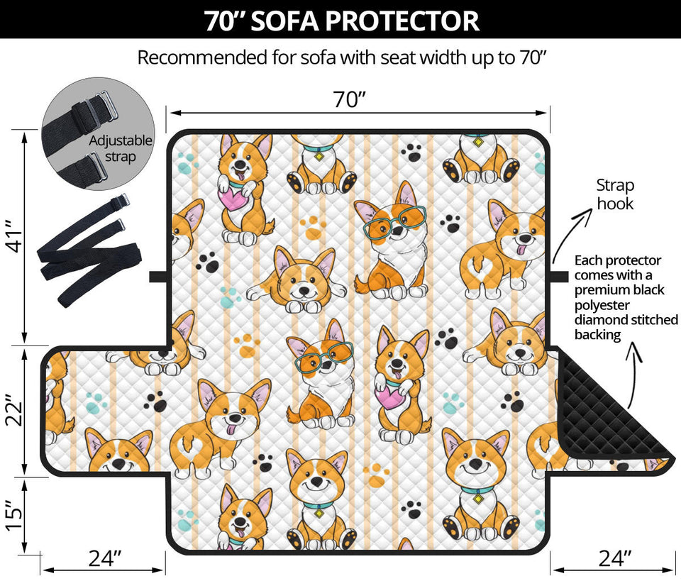 Cute dog corgi striped background pattern Sofa Cover Protector