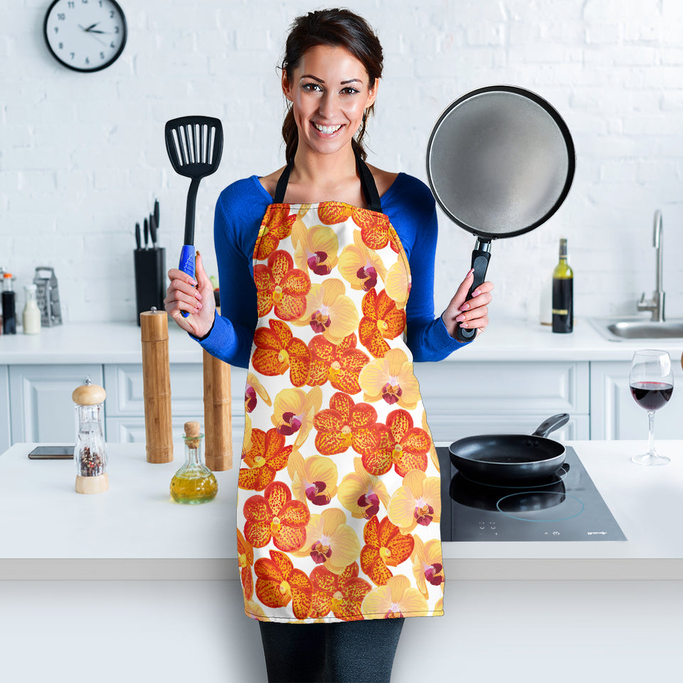 Orange Yellow Orchid Flower Pattern Background Adjustable Apron