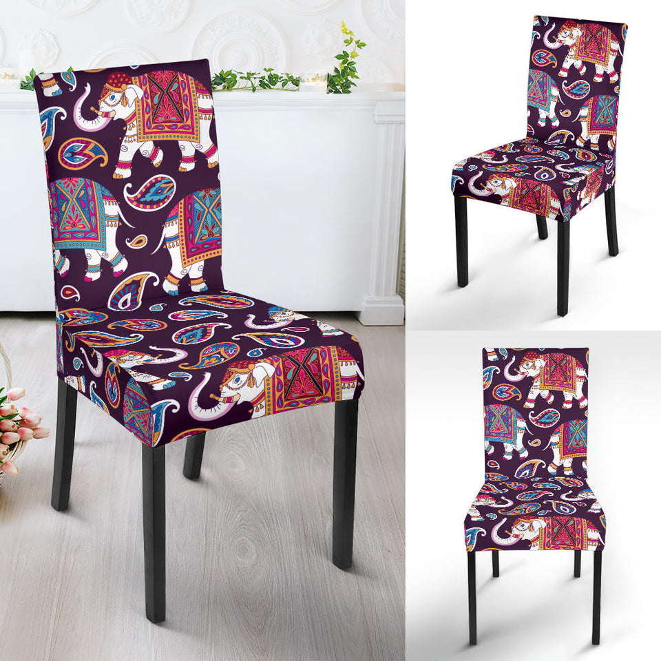 Elephant Indian Style Ornament Pattern Dining Chair Slipcover
