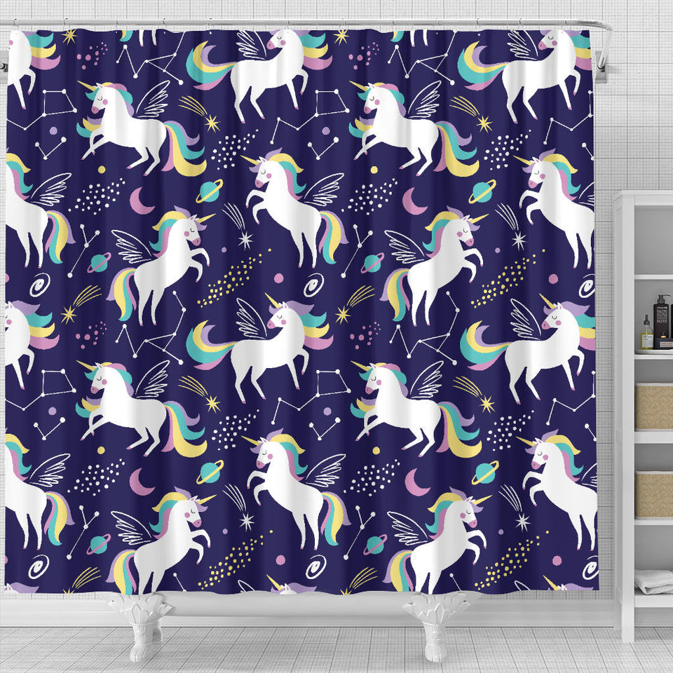 Hand Drawn Cute Unicorn Star Planet Shower Curtain Fulfilled In US