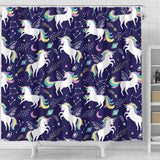 Hand Drawn Cute Unicorn Star Planet Shower Curtain Fulfilled In US