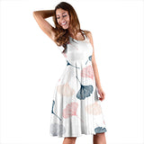 Black Gray Cream Coral Ginkgo Leaves Pattern Sleeveless Midi Dress