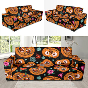 Pumpkin Flowers Spiderweb Halloween Theme Sofa Slipcover