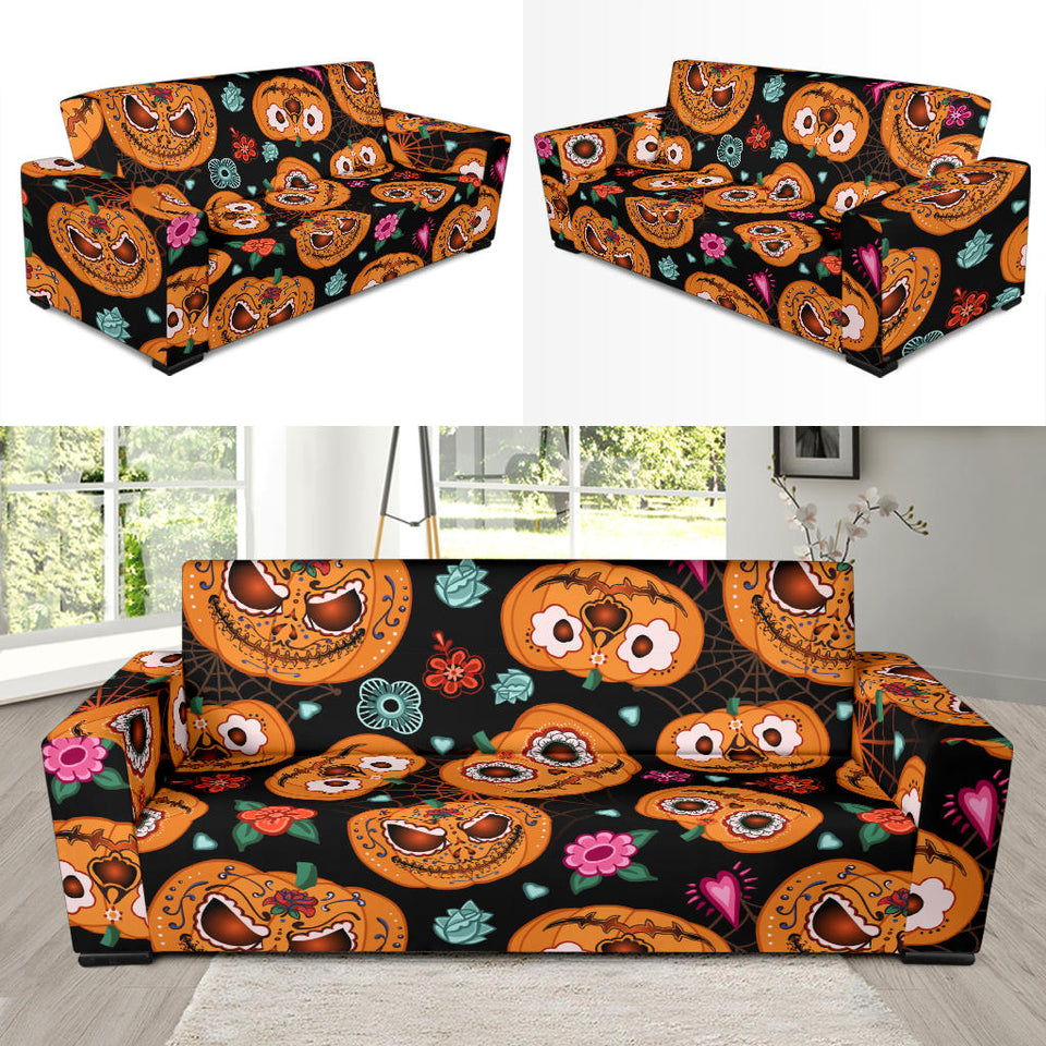 Pumpkin Flowers Spiderweb Halloween Theme Sofa Slipcover