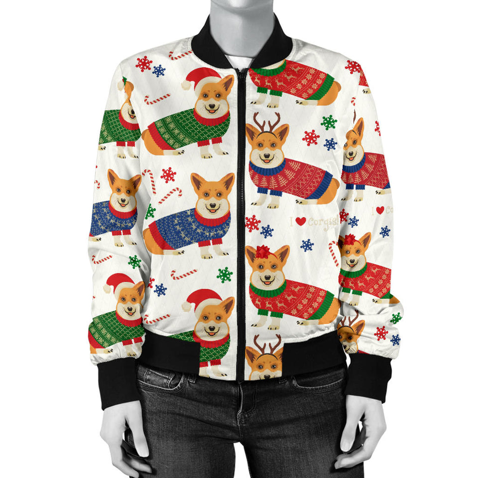 Corgi Christmas Pattern Women'S Bomber Jacket