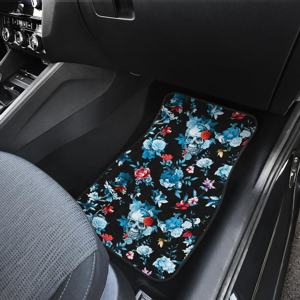 Skull Flower Roses Leave Pattern Front And Back Car Mats