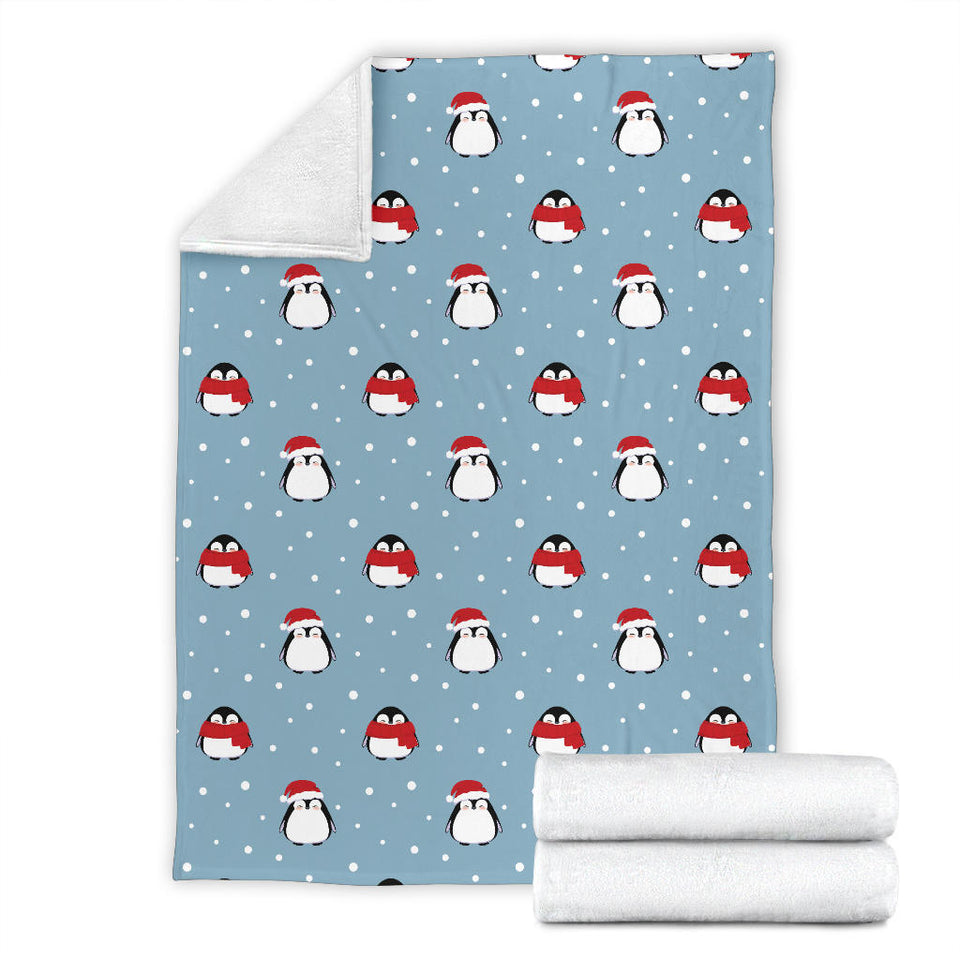 Cute Penguin Christmas Snow Pattern Premium Blanket