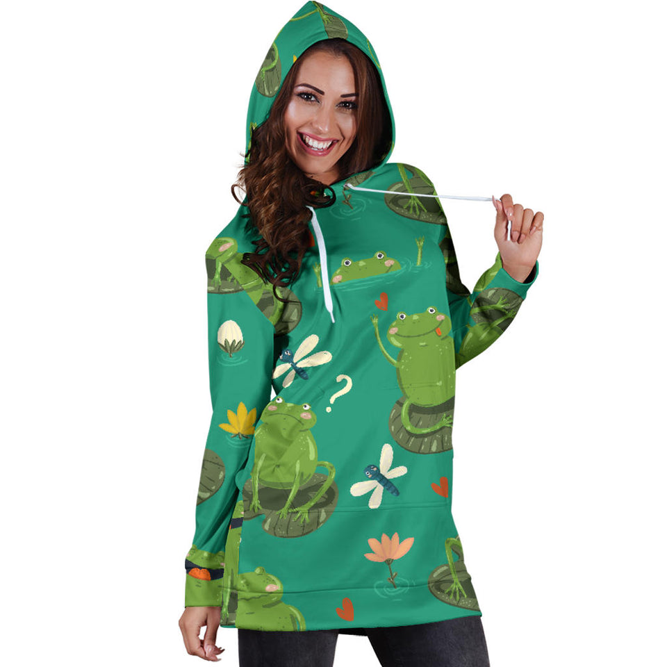 Cute Frog Dragonfly Design Pattern Women'S Hoodie Dress