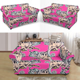 Chameleon Lizard Pattern Pink Background Loveseat Couch Slipcover