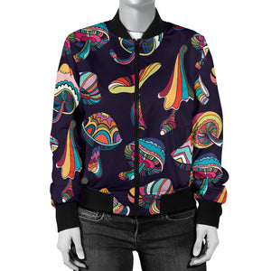 Colorful Mushroom Pattern Women'S Bomber Jacket