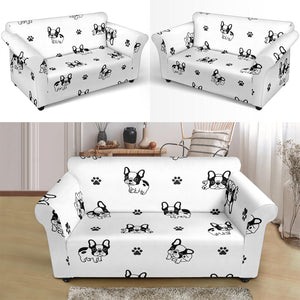 Cute French Bulldog Paw Pattern Loveseat Couch Slipcover