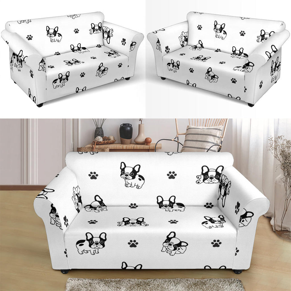 Cute French Bulldog Paw Pattern Loveseat Couch Slipcover