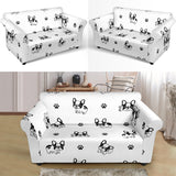 Cute French Bulldog Paw Pattern Loveseat Couch Slipcover