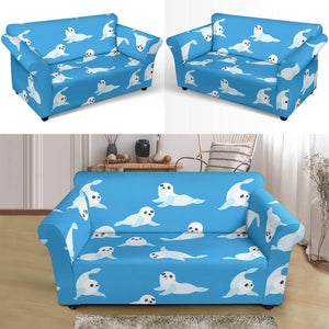 Cute Sea Lion Seal Pattern Background Loveseat Couch Slipcover