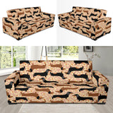 Dachshund Floral Background Sofa Slipcover