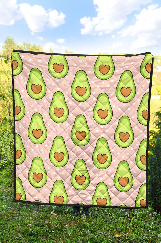 Avocado Heart Pink Background Premium Quilt
