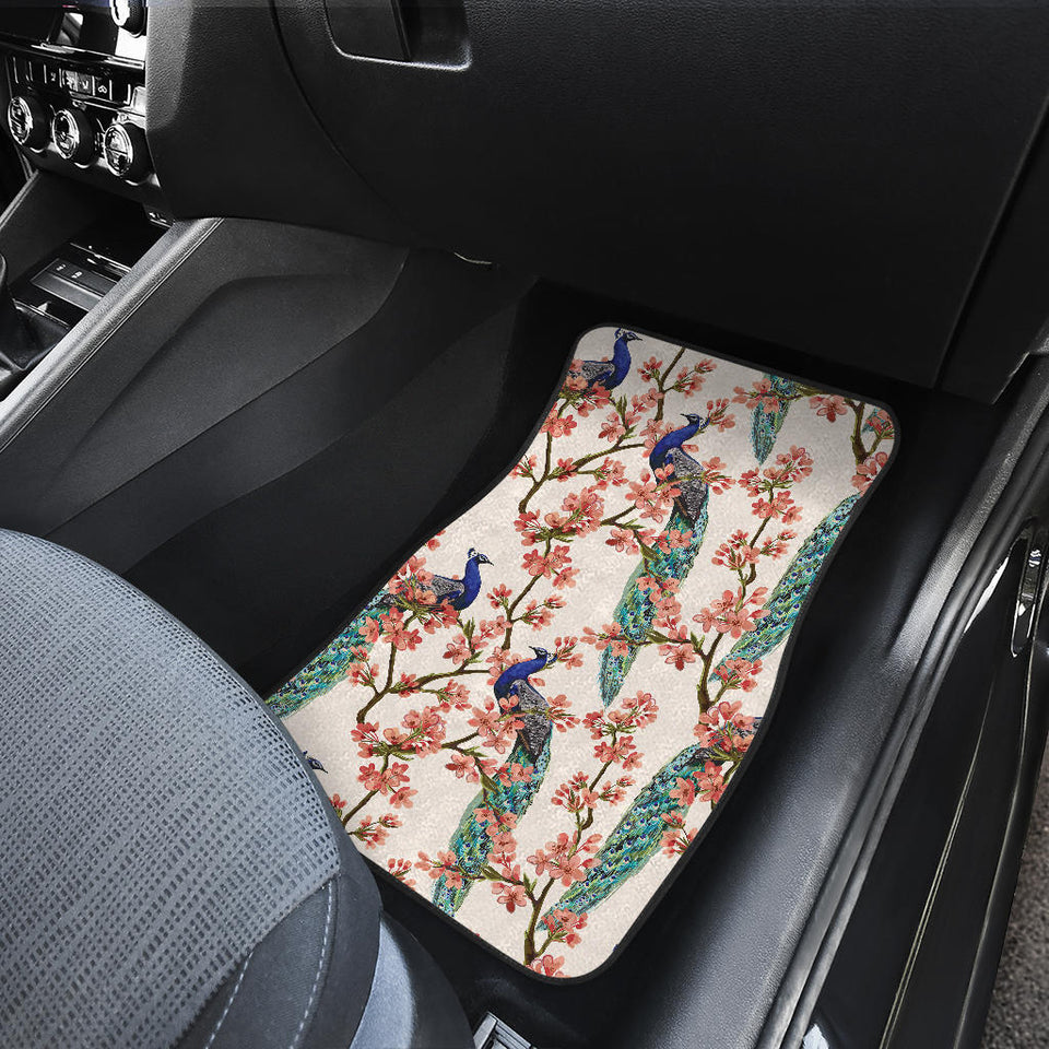 Peacock Tropical Flower Pattern Front And Back Car Mats
