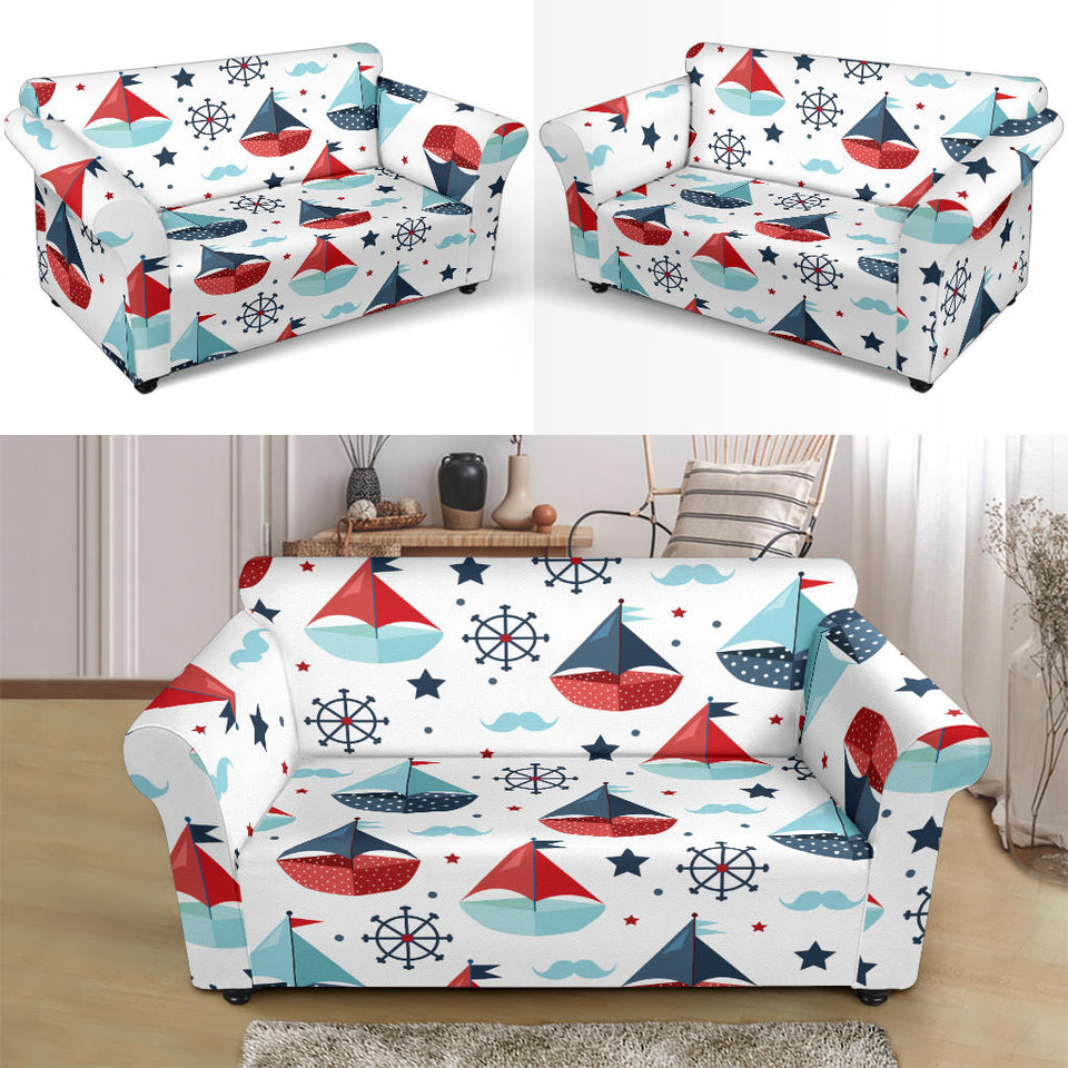 Cute Color Paper Sailboat Pattern Loveseat Couch Slipcover