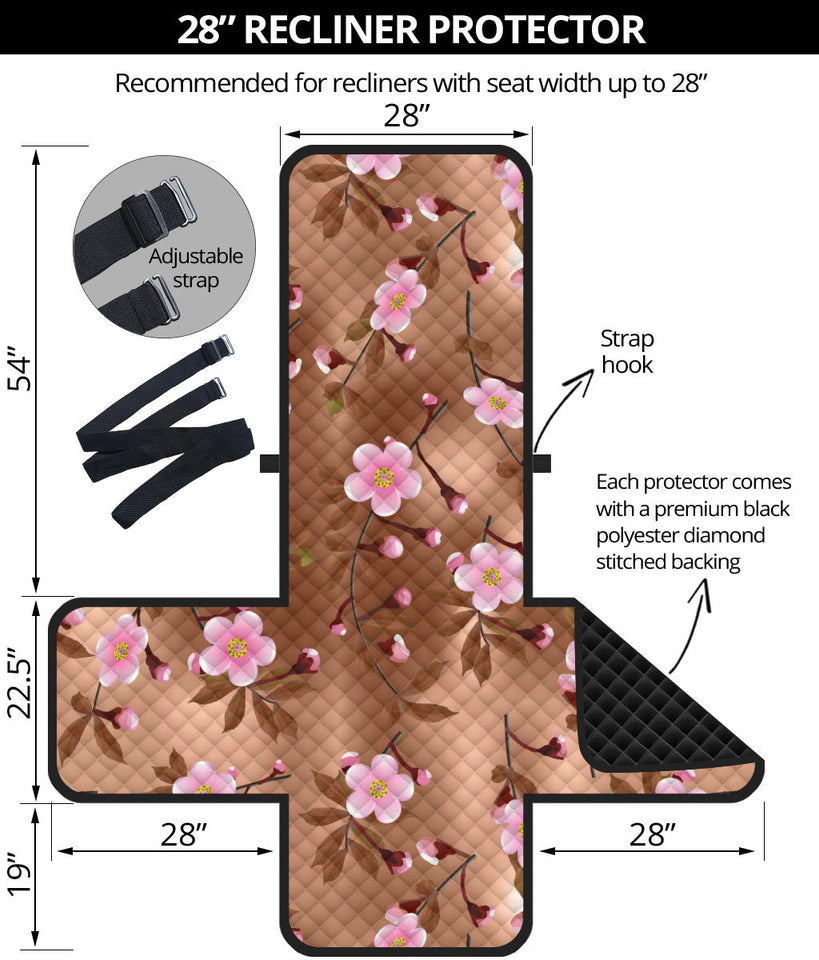 Pink sakura cherry blossom drak brown background Recliner Cover Protector