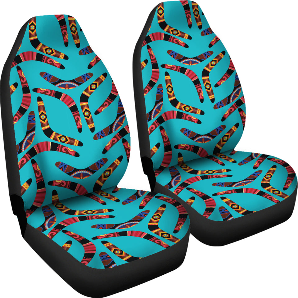 Boomerang Australian Aboriginal Ornament Blue Background  Universal Fit Car Seat Covers