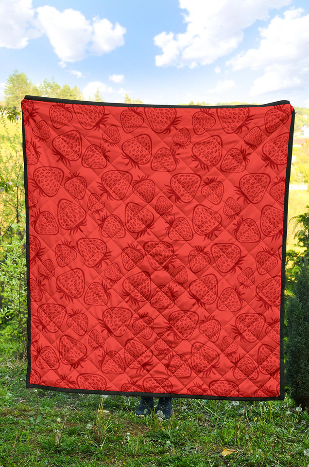 Strawberry Pattern Red Background Premium Quilt