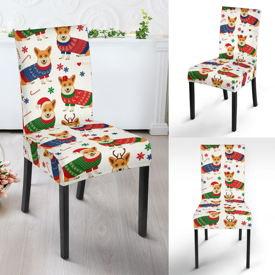 Corgi Christmas Pattern Dining Chair Slipcover
