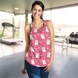 Maneki Neko Lucky Cat sakura pink background Women Racerback Tank Top