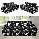 Saxophone Music Notes Treble Clef Black White Theme Sofa Slipcover