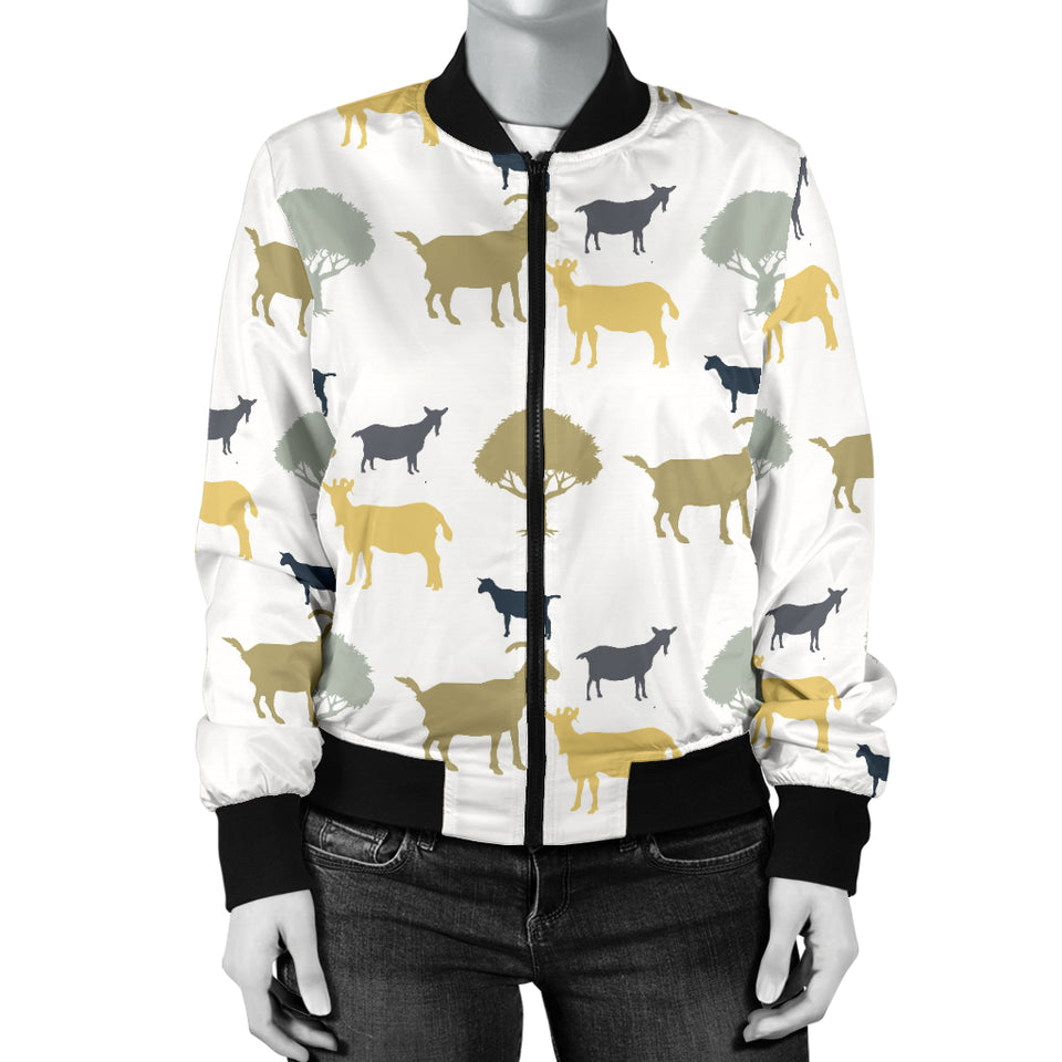Silhouettes Of Goat And Tree Pattern Women'S Bomber Jacket