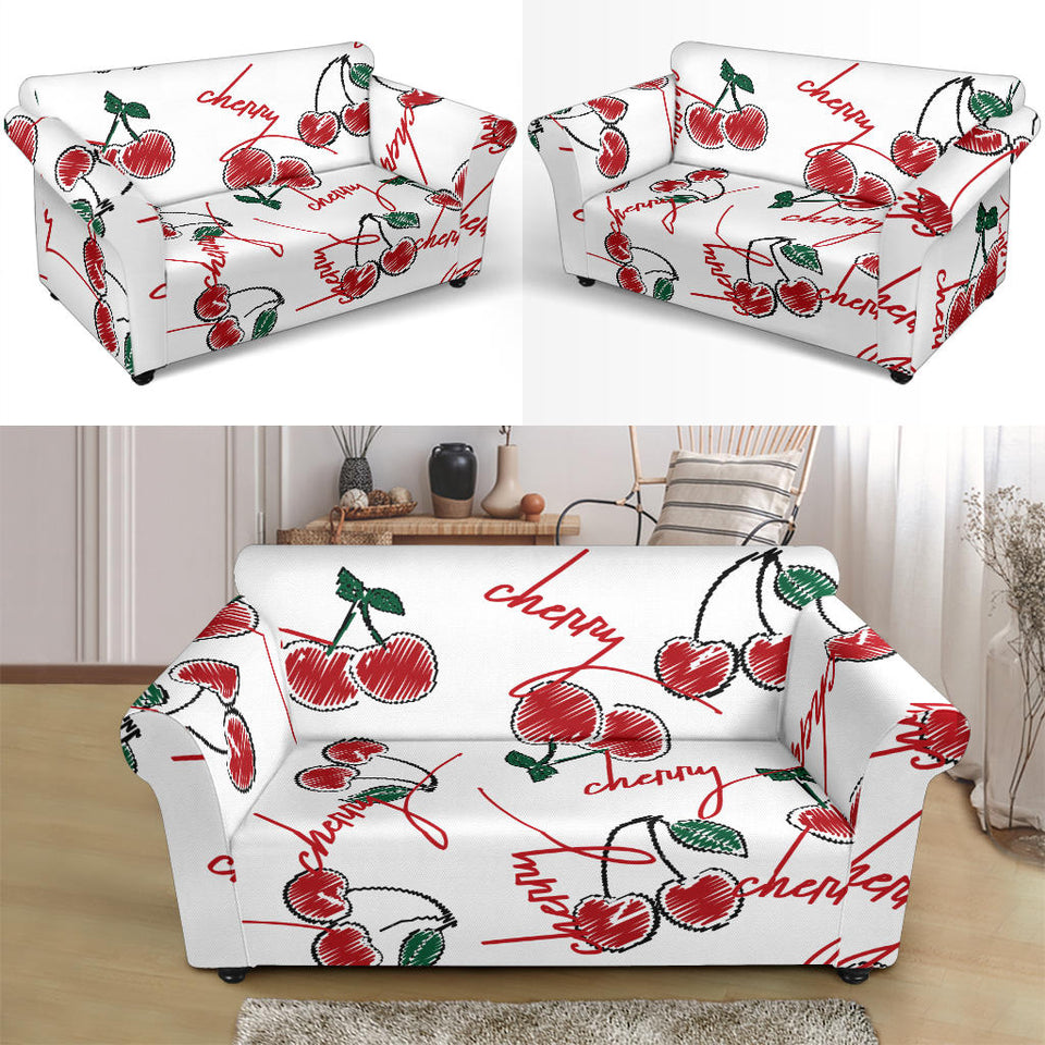 Hand Drawn Cherry Pattern Loveseat Couch Slipcover