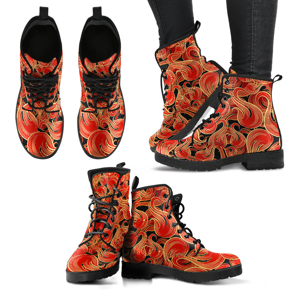 Fire Flame Pattern Leather Boots
