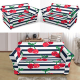 Hand Drawn Cherry Pattern Striped Background Loveseat Couch Slipcover