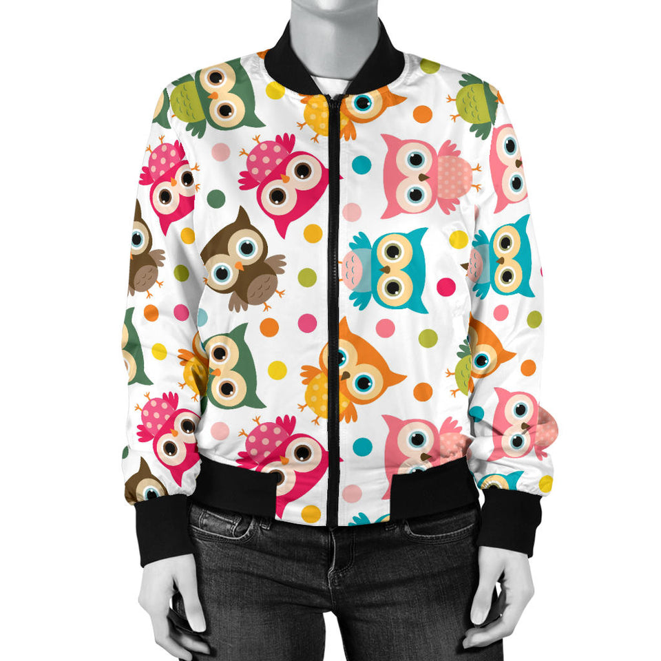 Color Cute Owl Pattern Women'S Bomber Jacket