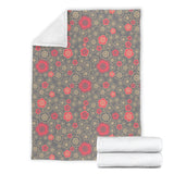 Red Gold Sakura Cherry Blossom Gray Background Premium Blanket