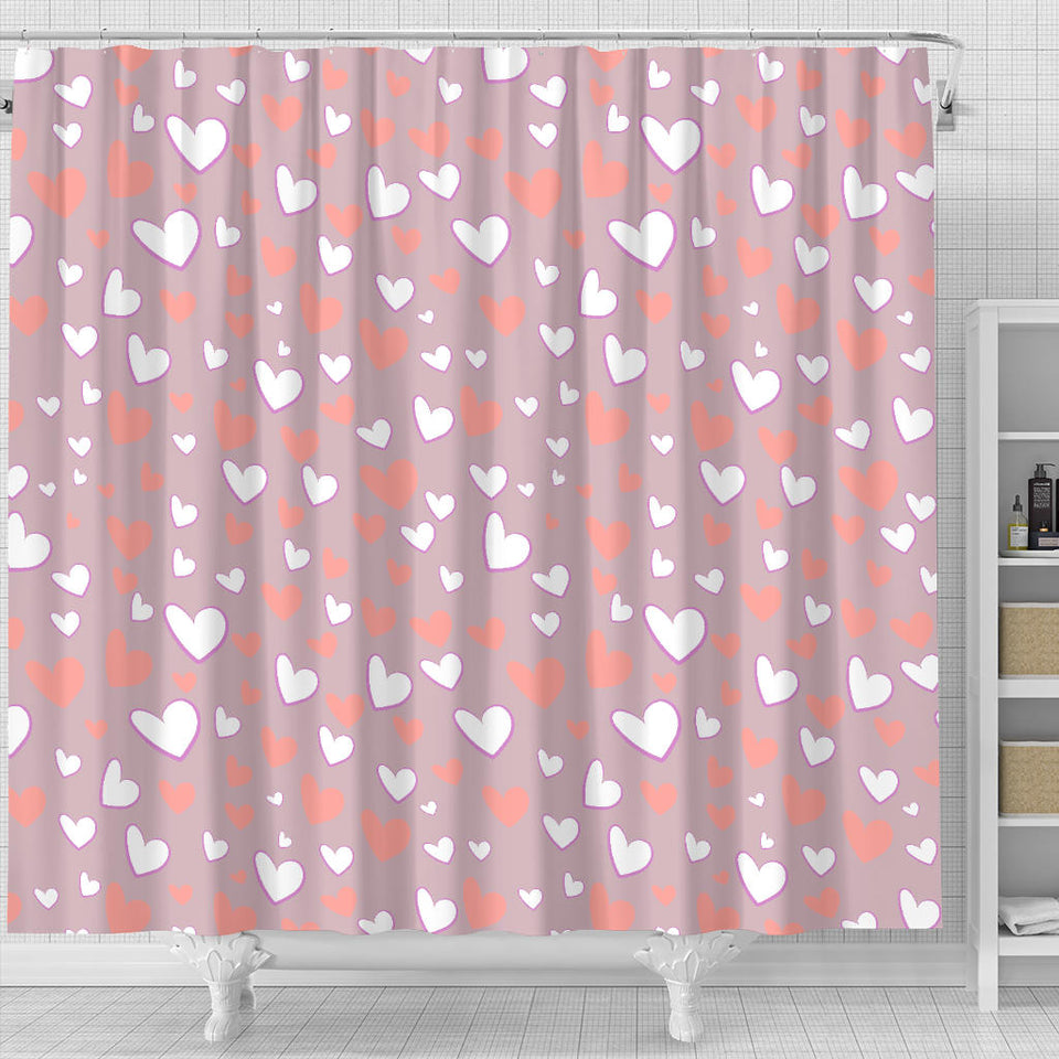 Coral White Heart Pattern Shower Curtain Fulfilled In US