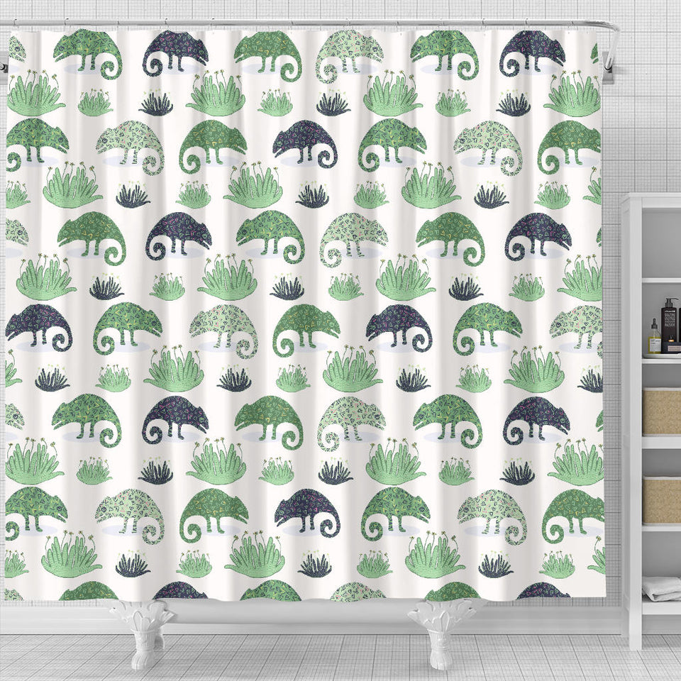 Chameleon Lizard Succulent Plant Pattern Shower Curtain Fulfilled In US