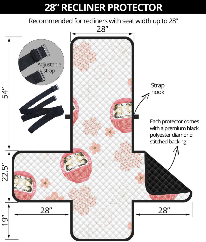 Daruma japanese wooden doll cherry blossom flower pattern Recliner Cover Protector