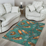 Cute Brown Sea Otters Ornamental Seaweed Corals Green Water Area Rug