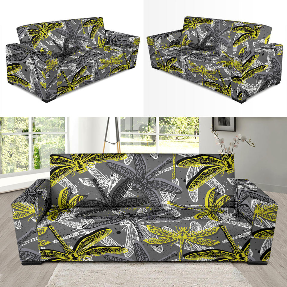 Hand Drawn Dragonfly Pattern Sofa Slipcover
