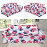 Strawberry Pattern Blue Lines Background Sofa Slipcover