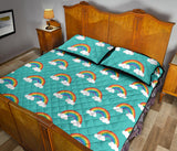Rainbow pattern green background Quilt Bed Set