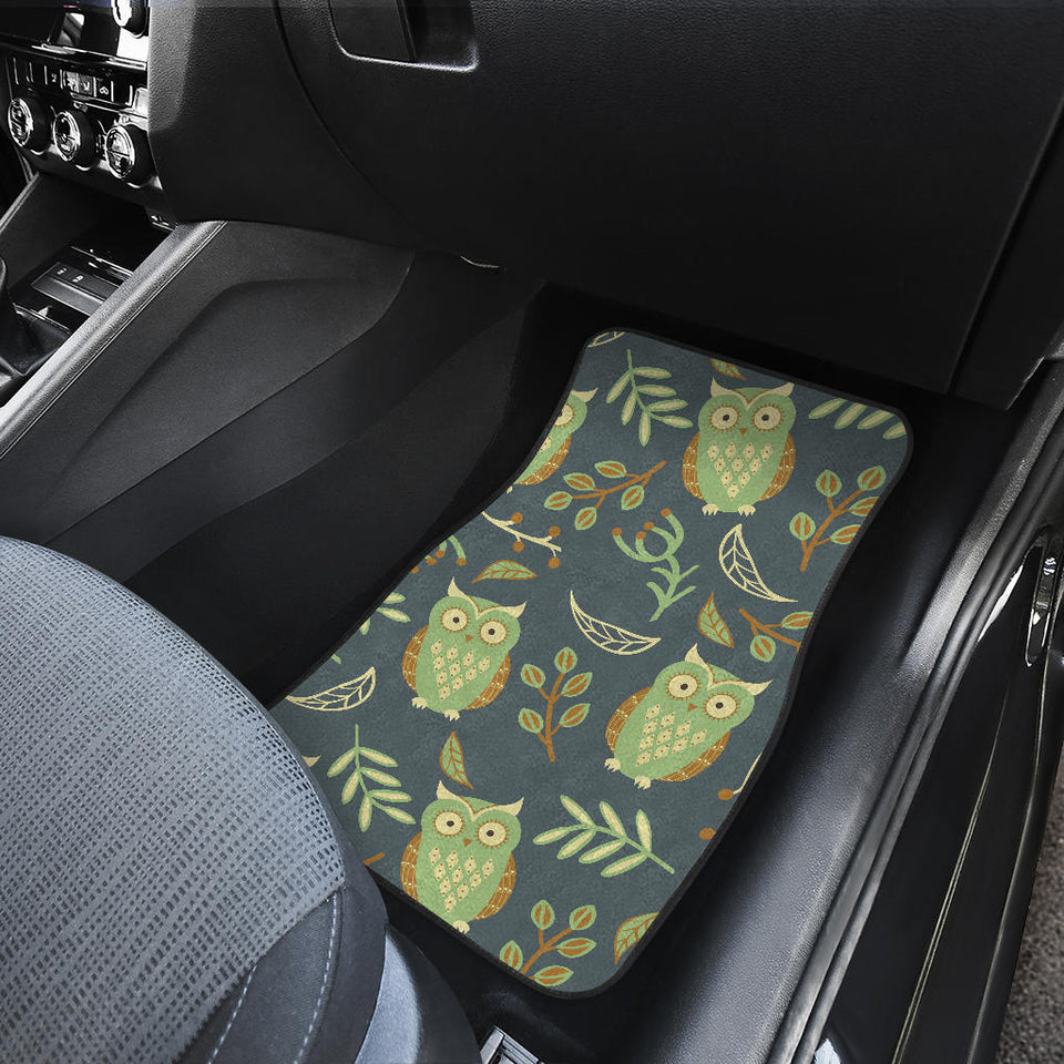 Cute Owls Leaves Pattern Front And Back Car Mats
