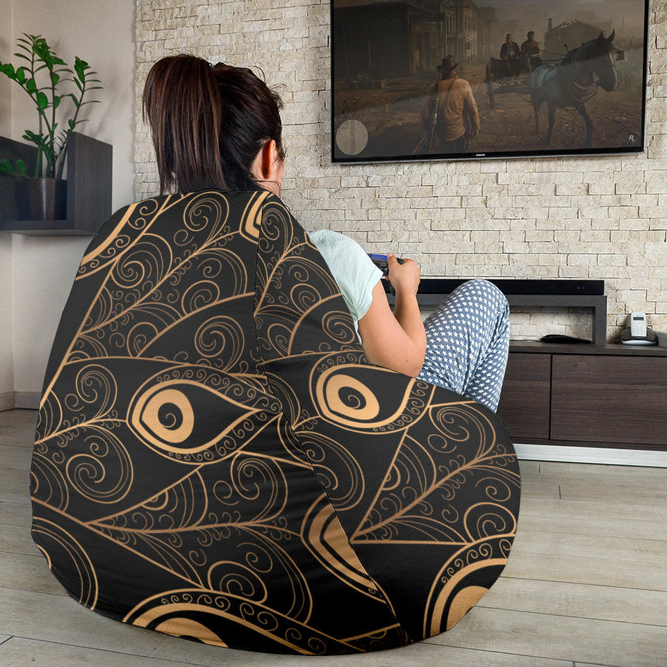 Gold Peacock Feather Pattern Bean Bag Cover