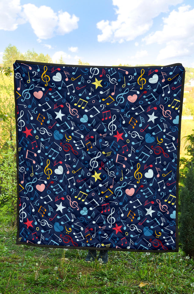 Music Notes Pattern Print Design 03 Premium Quilt