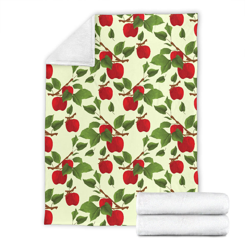 Red Apples Leaves Pattern Premium Blanket