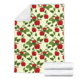 Red Apples Leaves Pattern Premium Blanket