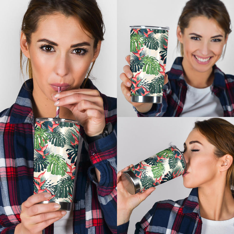 Heliconia Flowers, Palm And Monstera Leaves Tumbler