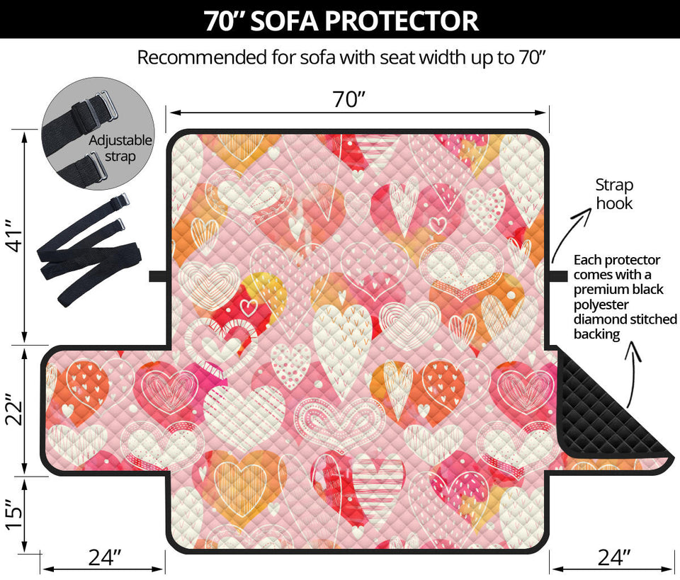 Hand drawn heart design pattern Sofa Cover Protector