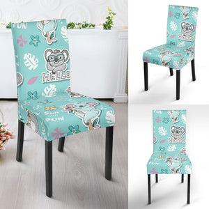 Cute Koalas Blue Background Pattern Dining Chair Slipcover